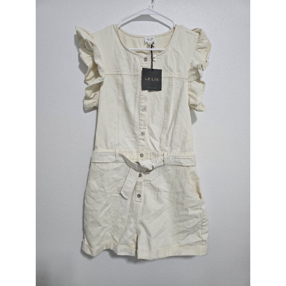 LE LIS Ruffle Buttons Denim Romper In Cream Size Large‎ - Picture 7 of 9